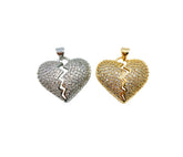 18K Gold Broken Heart Charm Pendant, CZ Micro Pave Heart Pendant, Heart Charm, Heart Pendant, Heart Necklace, 23x21mm, CP1102